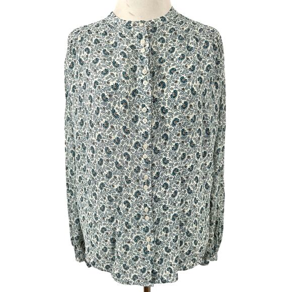 a loves a Tops - A Loves A Floral Peasant Blouse Medium Blue Boho Smocked Long Sleeve Viscose Top